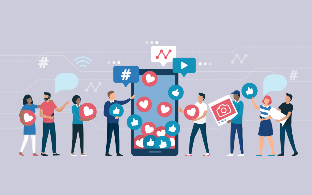 blog-feature-_0002_socialmedia An illustration of a smartphone attracting hearts and thumbs-up icons with a magnet, symbolizing audience engagement. The design reflects how connection beats perfection in marketing, emphasizing authenticity and emotional appeal over polished perfection.